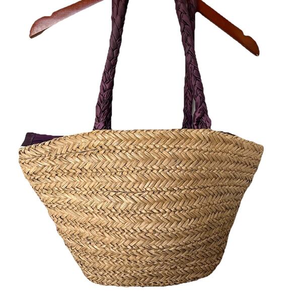 Sun and Sand Wicker Bag Purse Purple Accents‎ Zipper Closure Inside Pockets - Picture 2 of 12
